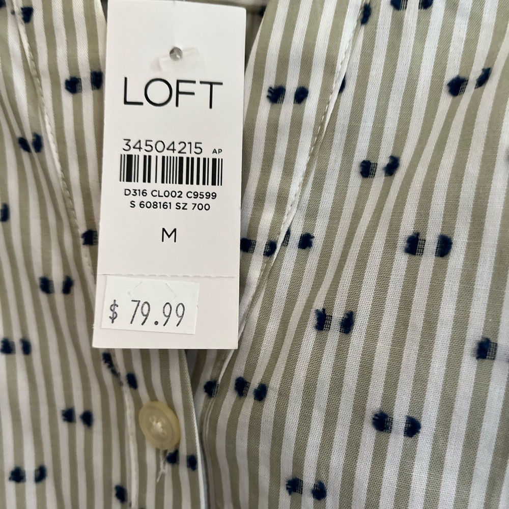 LOFT Olive and Navy Patterned Blouse
